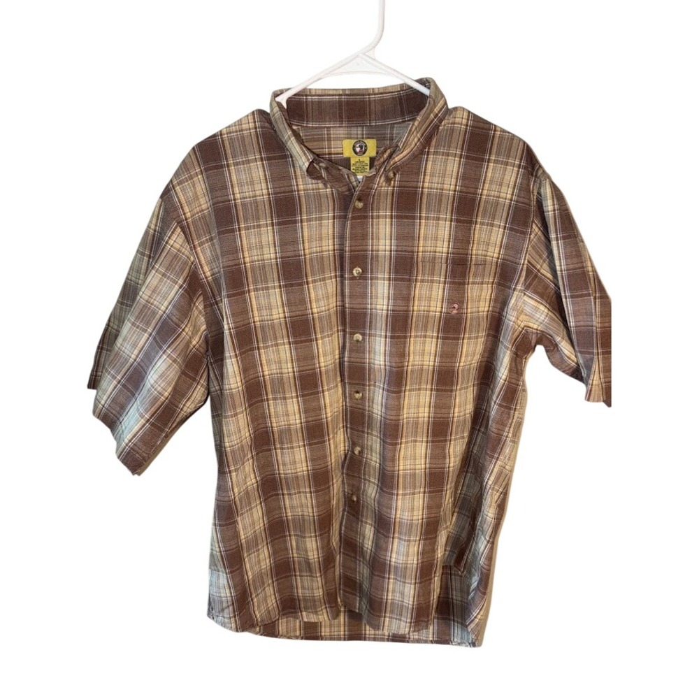 Duck Head Mens Large Brown Plaid‎ Short Sleeve Button Down Cotton Shirt P520